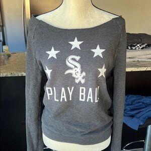 PINK Victoria's Secret Charcoal White Sox Off-Shoulder Top